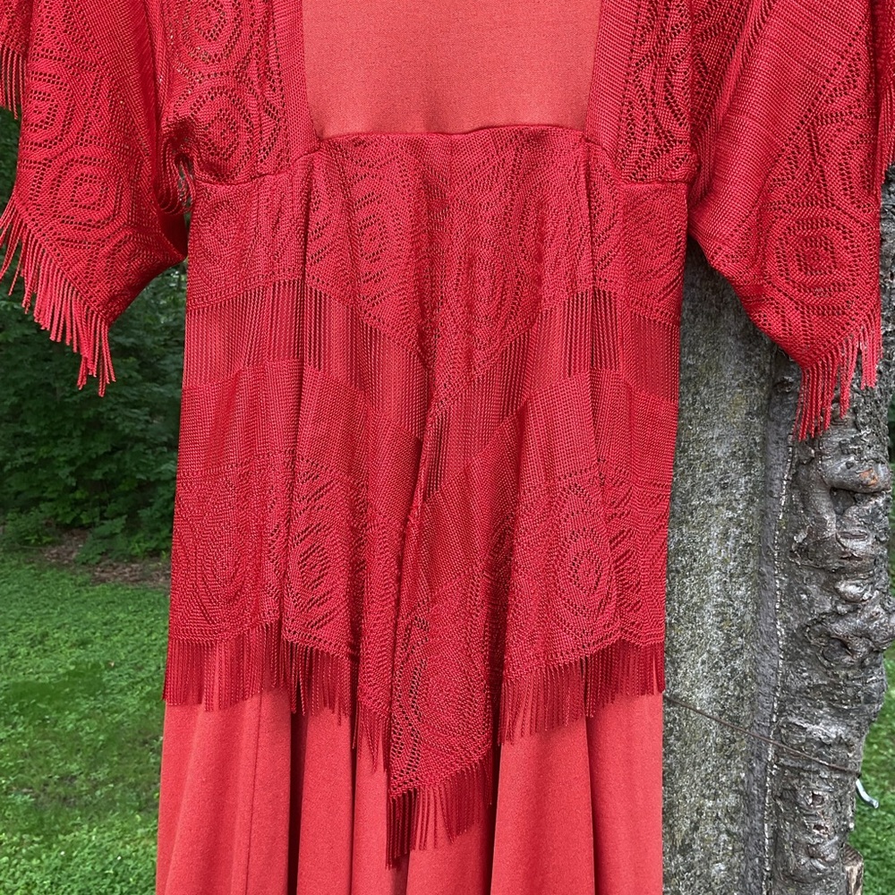 Vintage Red Lace with fringe Women Dress 9 - Picture 6 of 9